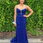 Mermaid V-neck Sparkly Velvet Sequin Prom Dresses