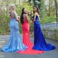 Mermaid V-neck Sparkly Velvet Sequin Prom Dresses