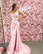 Sheath/Column Sweetheart Satin Corset Prom Dresses With Ruched