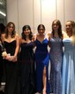 Sheath/Column Cowl Neck Glitter Prom Dresses With Ruched
