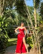 Sheath/Column Cowl Neck Satin Corset Prom Dresses With Beading