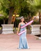 Mermaid V-neck Jersey Sparkly Prom Dresses With Appliques