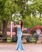Mermaid V-neck Jersey Sparkly Prom Dresses With Appliques