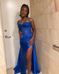 Sheath/Column Sweetheart Satin Corset Prom Dresses With Appliques