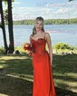 Sheath/Column Sweetheart Satin Corset Prom Dresses With Appliques