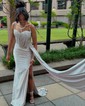 Sheath/Column Sweetheart Satin Corset Prom Dresses With Appliques