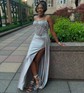 Sheath/Column Sweetheart Satin Corset Prom Dresses With Appliques