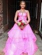 Princess Square Neck Tulle Ruffle Prom Dresses With Appliques