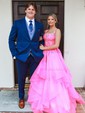 Princess Square Neck Tulle Ruffle Prom Dresses With Appliques