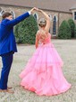 Princess Square Neck Tulle Ruffle Prom Dresses With Appliques