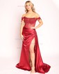 Sheath/Column Off-the-shoulder Satin Corset Prom Dresses With Appliques