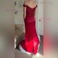 Sheath/Column Off-the-shoulder Satin Prom Dresses With Appliques