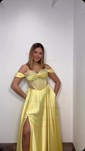 A-line Off-the-shoulder Satin Corset Prom Dresses With Beading