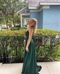A-line V-neck Satin Prom Dresses With Appliques
