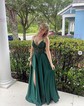 A-line V-neck Satin Prom Dresses With Appliques