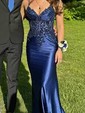 Mermaid V-neck Glitter Corset Prom Dresses With Appliques