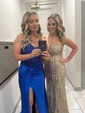 Sheath/Column V-neck Satin Corset Prom Dresses With Appliques