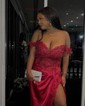 Sheath/Column Off-the-shoulder Satin Corset Prom Dresses With Appliques