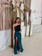 Sheath/Column Strapless Sparkly Sequin Satin Prom Dresses With Ruched