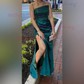 Sheath/Column Strapless Sparkly Sequin Satin Prom Dresses With Ruched