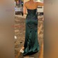 Sheath/Column Strapless Sparkly Sequin Satin Prom Dresses With Ruched
