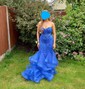 Mermaid Strapless Tulle Tiered Prom Dresses With Appliques