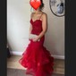 Mermaid Strapless Tulle Tiered Prom Dresses With Appliques