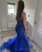 Mermaid Strapless Tulle Tiered Prom Dresses With Appliques