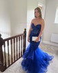 Mermaid Strapless Tulle Tiered Prom Dresses With Appliques