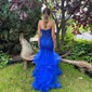 Mermaid Strapless Tulle Tiered Prom Dresses With Appliques