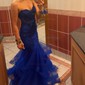 Mermaid Strapless Tulle Tiered Prom Dresses With Appliques