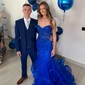 Mermaid Strapless Tulle Tiered Prom Dresses With Appliques