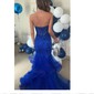Mermaid Strapless Tulle Tiered Prom Dresses With Appliques