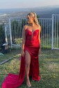 Sheath/Column V-neck Satin Floor-length Corset Prom Dresses With Ruched