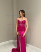 Sheath/Column V-neck Satin Floor-length Corset Prom Dresses With Ruched