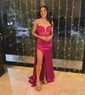 Sheath/Column V-neck Satin Floor-length Corset Prom Dresses With Ruched