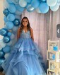 Princess Off-the-shoulder Tulle Ruffle Prom Dresses With Appliques