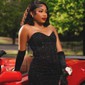 Sheath/Column Strapless Sparkly Sequin Prom Dresses With Beading