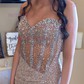 Sheath/Column Strapless Sparkly Sequin Prom Dresses With Beading