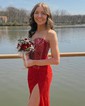 Sheath/Column Strapless Sparkly Sequin Prom Dresses With Beading