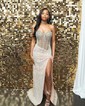 Sheath/Column Strapless Sparkly Sequin Prom Dresses With Beading