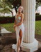 Sheath/Column Strapless Sparkly Sequin Prom Dresses With Beading