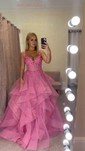 Princess Sweetheart Tulle Ruffle Prom Dresses With Appliques