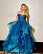 Princess Sweetheart Tulle Ruffle Prom Dresses With Appliques