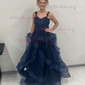 Princess V-neck Tulle Ruffle Prom Dresses With Appliques
