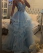 Princess V-neck Tulle Ruffle Prom Dresses With Appliques