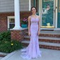 Black Mermaid Scoop Neck Backless Tulle Prom Dresses With Appliques