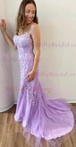 Mermaid Scoop Neck Backless Tulle Prom Dresses With Appliques