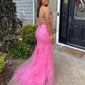 Mermaid Scoop Neck Backless Tulle Prom Dresses With Appliques