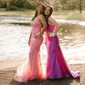 Mermaid Scoop Neck Backless Tulle Prom Dresses With Appliques